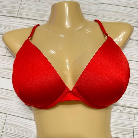 VICTORIA’S‎ SECRET PUSH-UP RING RACERBACK RED SWIMSUIT BIKINI TOP 36D NWT - Picture 4 of 10